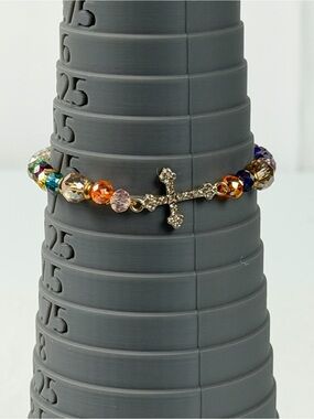 Crystal Bead Cross Stretch Bracelet - Multicolor